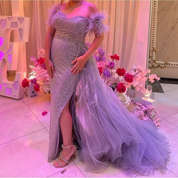A-Line Chic Ruffle Gown Elegant Evening Attire Lilac